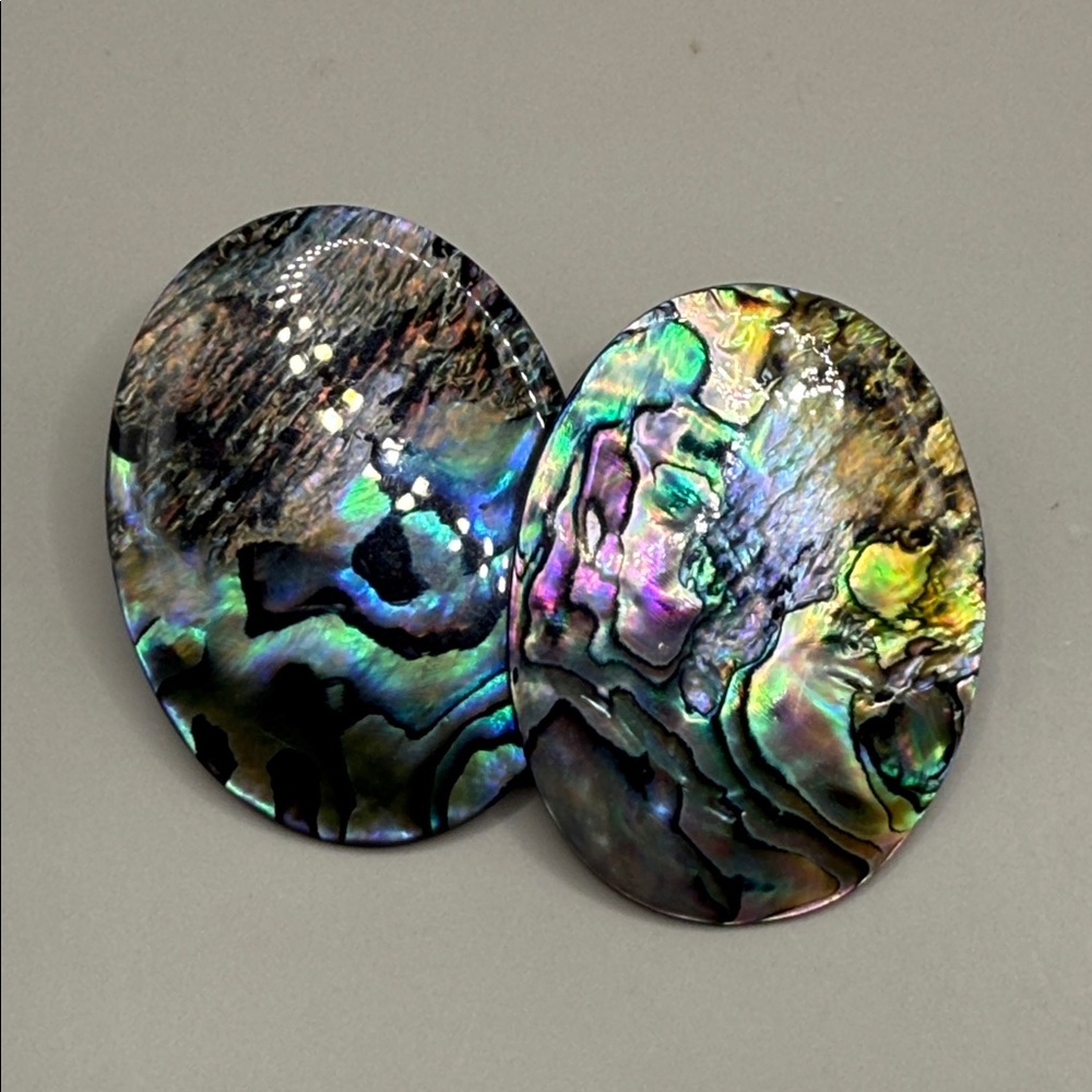 Vintage Large Oval Abalone Shell Dangle Drop Stat… - image 2